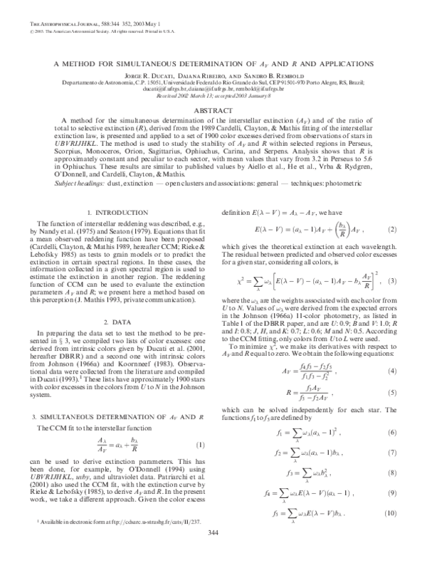 (PDF) A Method for Simultaneous Determination of A V and R and Applications