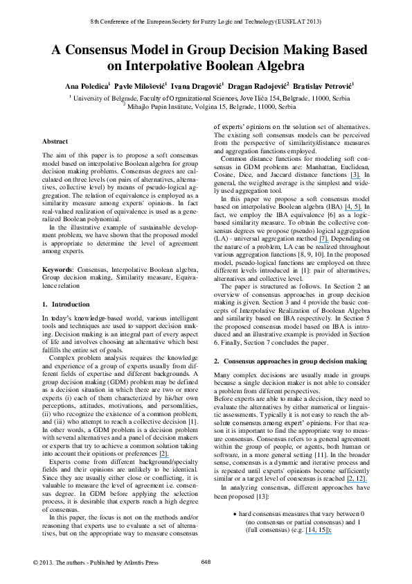 (PDF) A Consensus Model in Group Decision Making Based on Interpolative ...