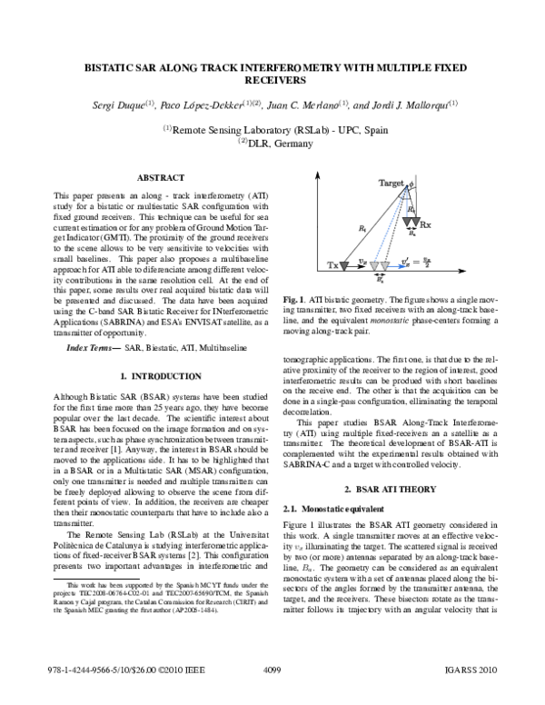 (PDF) Bistatic SAR along track interferometry with multiple fixed receivers