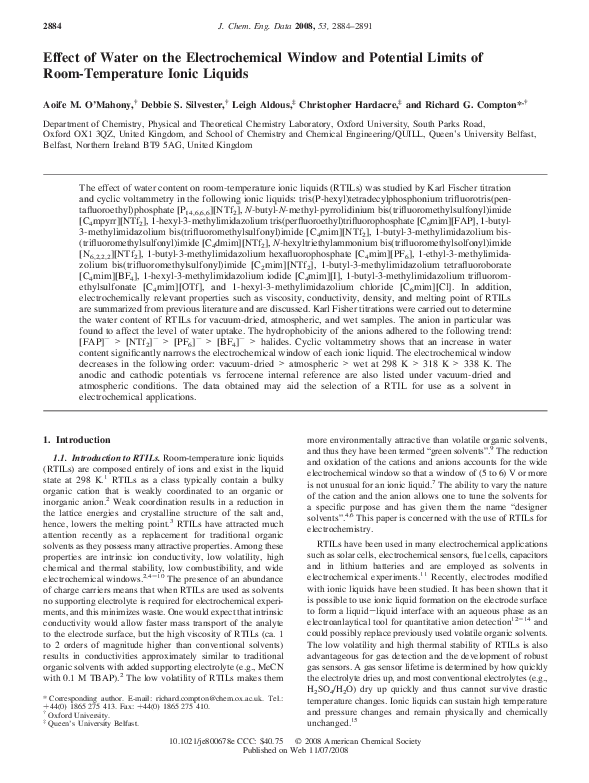 (PDF) Effect of Water on the Electrochemical Window and Potential