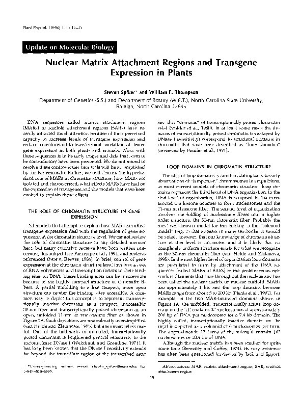 (PDF) Nuclear Matrix Attachment Regions and Transgene Expression in Plants