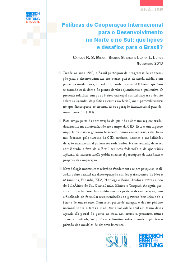 (PDF) Políticas de Cooperação Internacional para o Desenvolvimento no ...