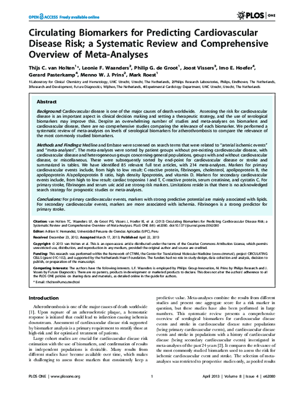 (PDF) Circulating Biomarkers for Predicting Cardiovascular Disease Risk ...