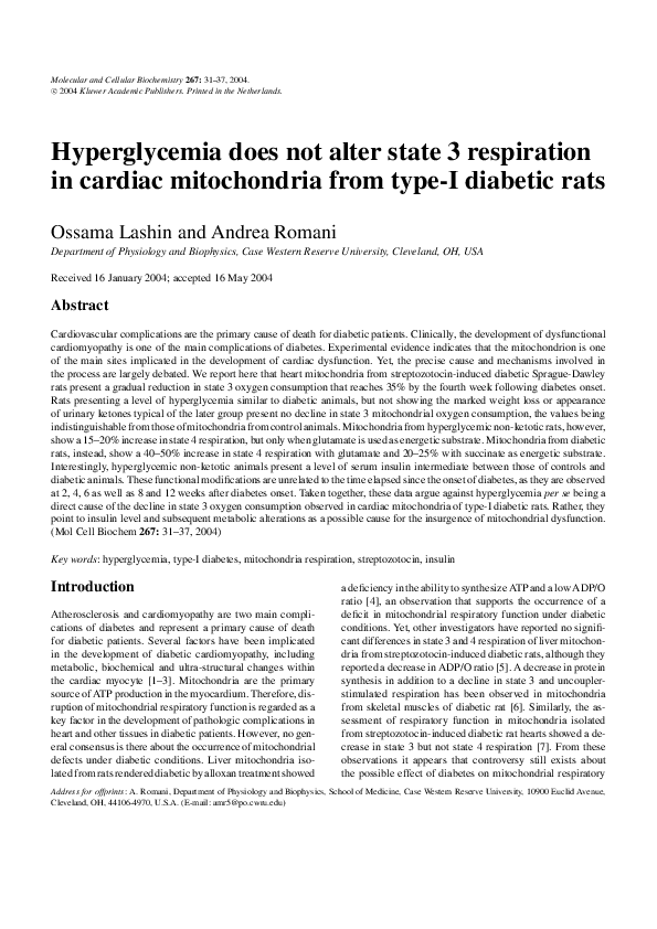 (PDF) Hyperglycemia does not alter state 3 respiration in cardiac ...