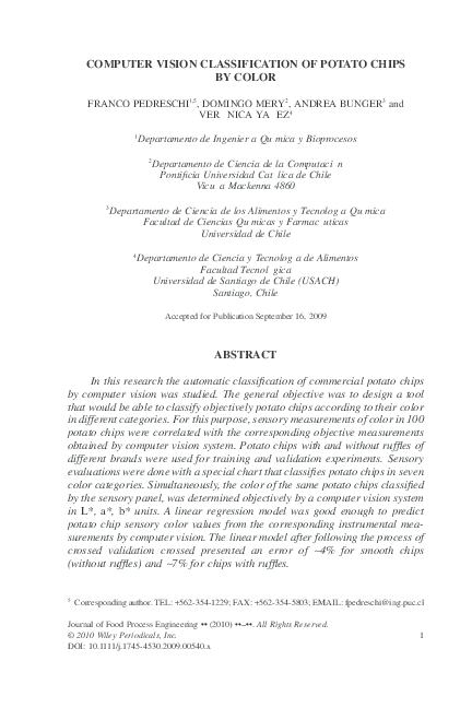 (PDF) COMPUTER VISION CLASSIFICATION OF POTATO CHIPS BY COLOR