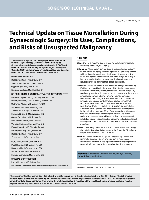 (PDF) Technical Update on Tissue Morcellation During Gynaecologic ...