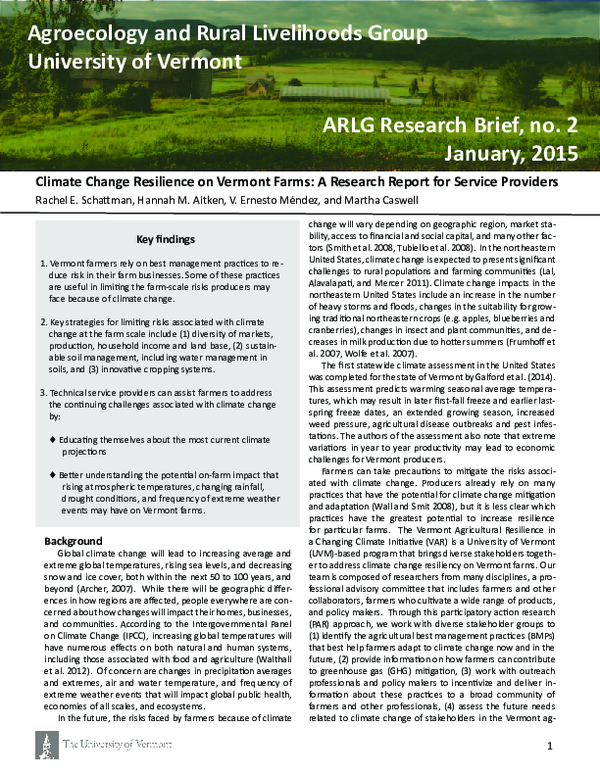 (PDF) Climate Change Resilience on Vermont Farms: A Research Report for ...