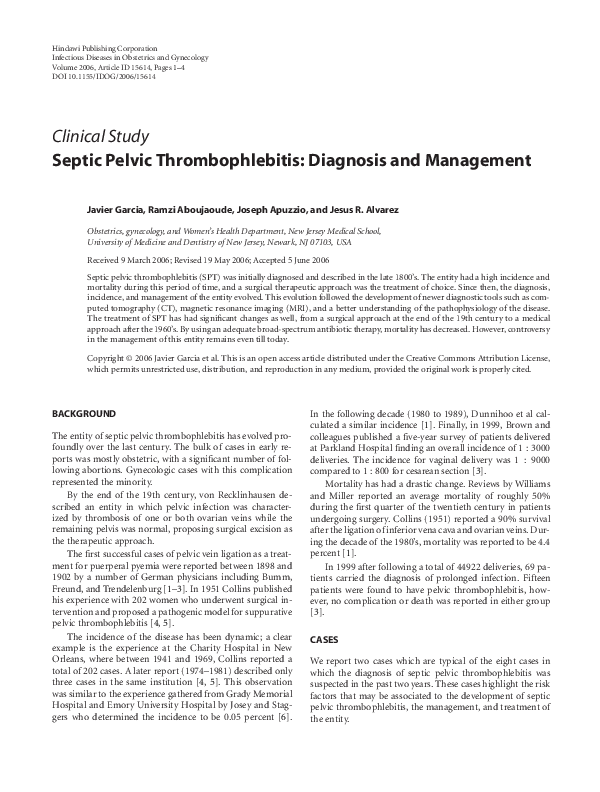 (PDF) Septic Pelvic Thrombophlebitis Diagnosis and Management Joseph