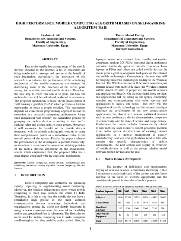 (PDF) High Performance Scheduling Mechanism for Mobile Computing Based ...