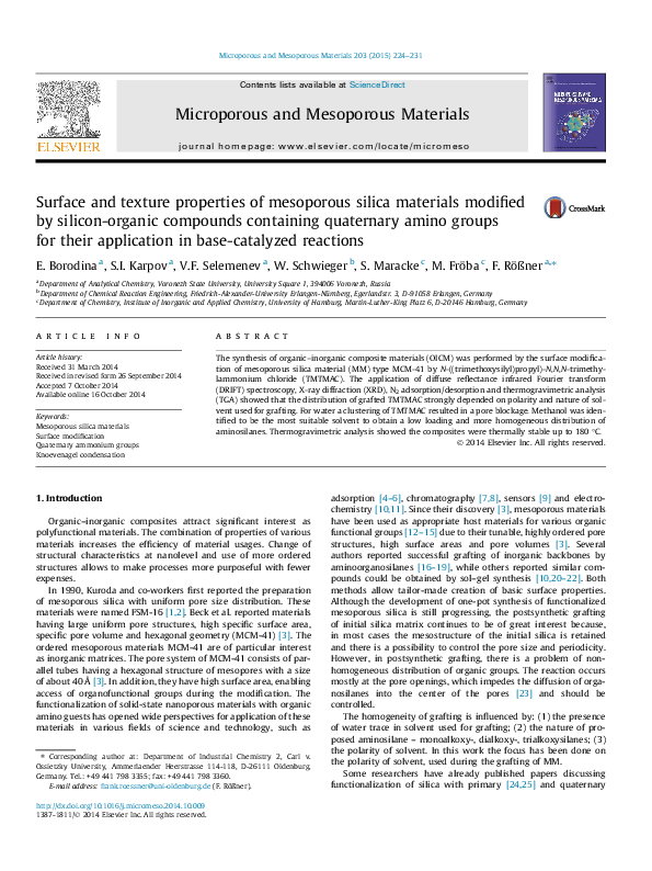 (PDF) Surface and texture properties of mesoporous silica materials ...