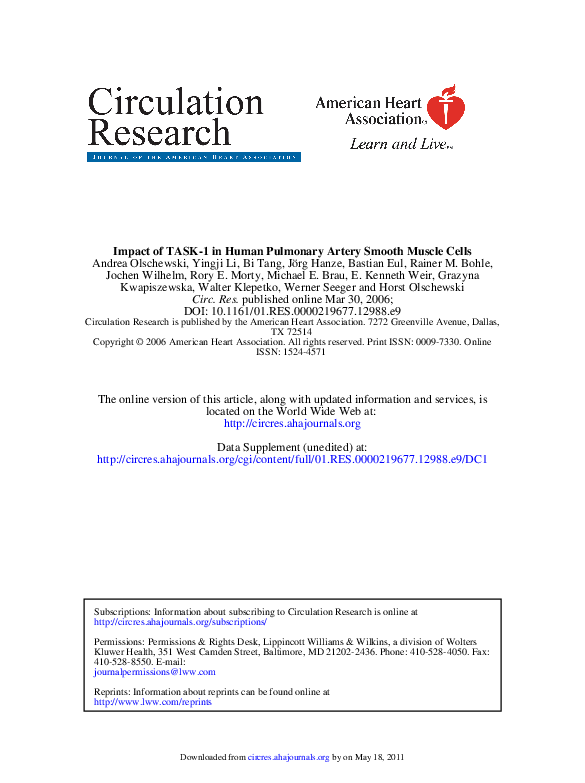 (PDF) Impact of TASK-1 in Human Pulmonary Artery Smooth Muscle Cells
