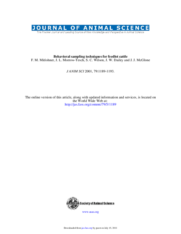 (PDF) Behavioral sampling techniques for feedlot cattle