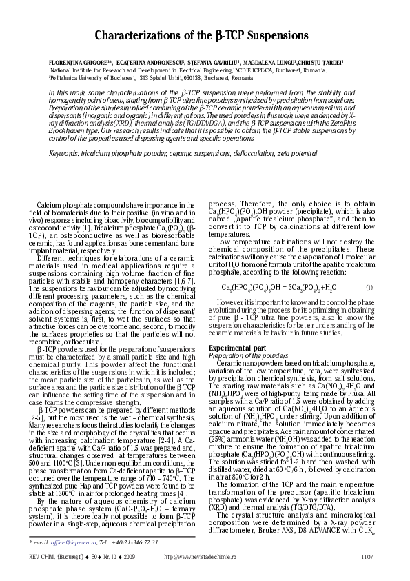(PDF) Characterizations of the ß-TCP Suspensions