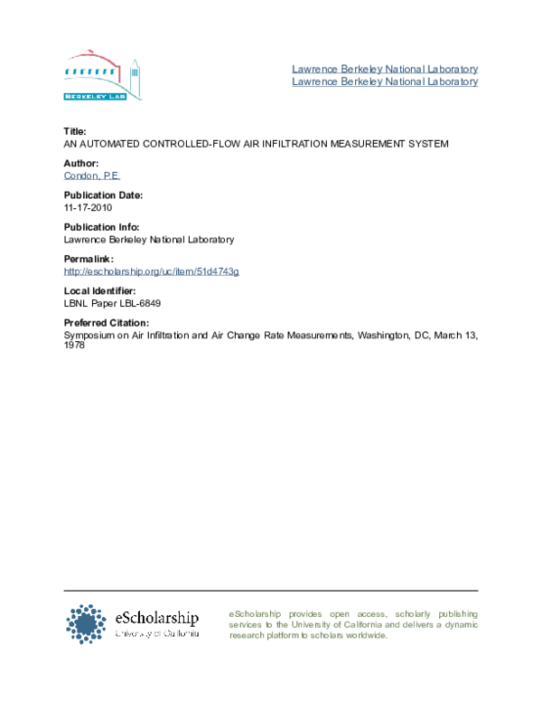 (PDF) An Automated Controlled-Flow Air Infiltration Measurement System
