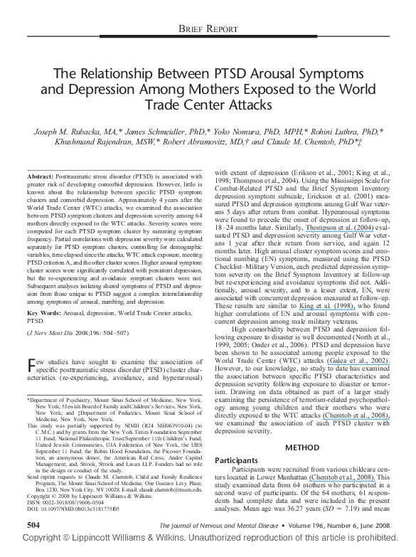 (PDF) The Relationship Between PTSD Arousal Symptoms and Depression ...