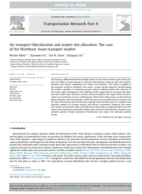 (PDF) Air transport liberalization and airport slot allocation: The ...