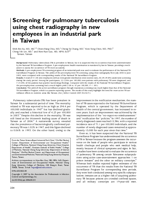 (PDF) Screening for pulmonary tuberculosis using chest radiography in ...