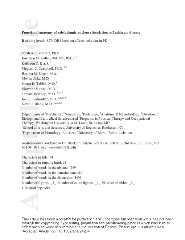 (PDF) Functional anatomy of subthalamic nucleus stimulation in ...
