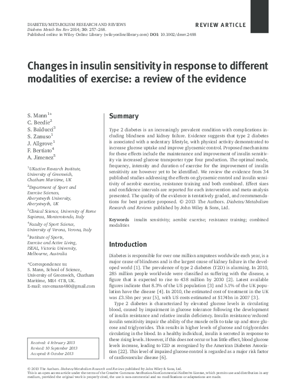 (PDF) Changes in insulin sensitivity in response to different ...