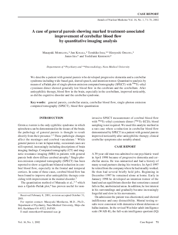 (PDF) A case of general paresis showing marked treatment-associated ...