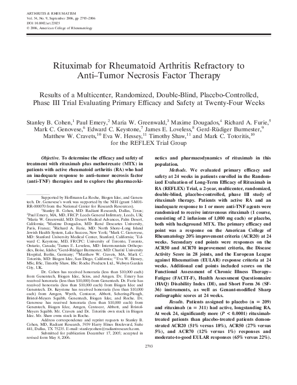(PDF) Rituximab for rheumatoid arthritis refractory to anti–tumor ...