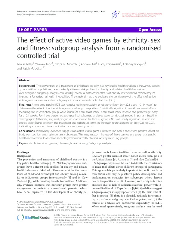 (PDF) The effect of active video games by ethnicity, sex and fitness ...