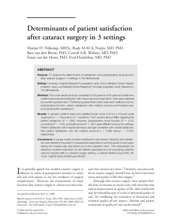 (PDF) Determinants of patient satisfaction after cataract surgery in 3 ...