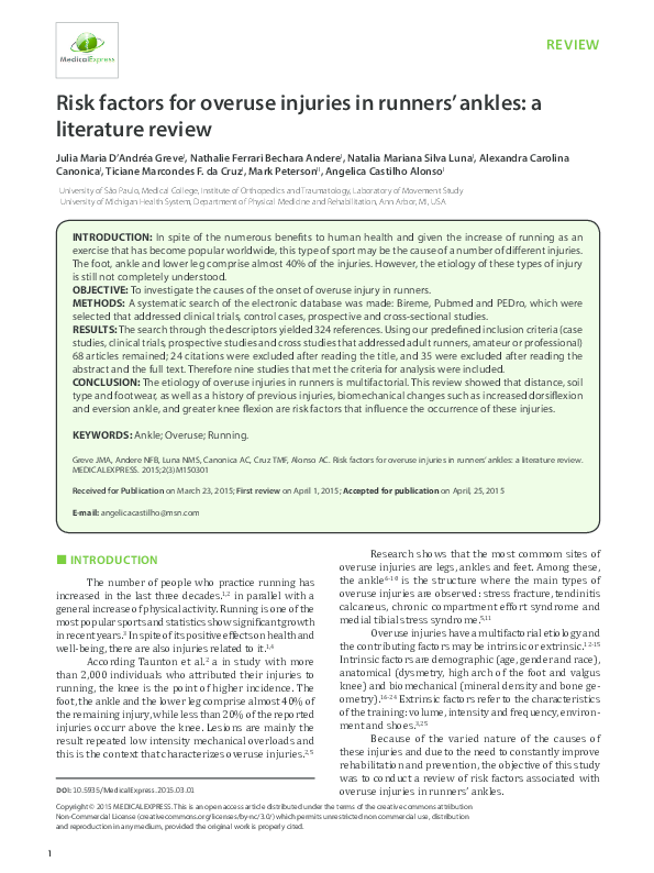 (PDF) Risk factors for overuse injuries in runners’ ankles: a ...