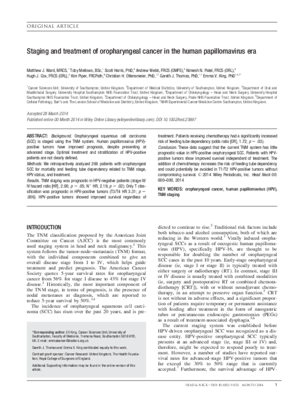 (PDF) Staging and treatment of oropharyngeal cancer in the HPV ERA