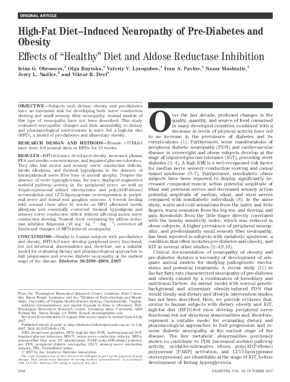 (PDF) High-Fat Diet Induced Neuropathy of Pre-Diabetes and Obesity ...