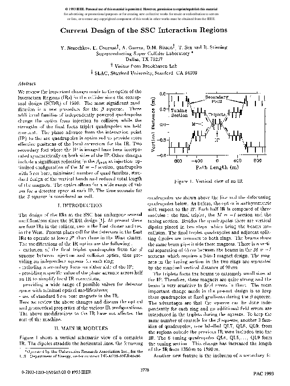 (PDF) Current Design of the SSC Interaction Regions