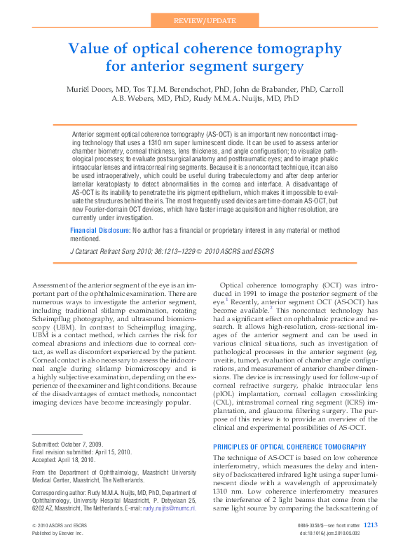 (PDF) Value of optical coherence tomography for anterior segment surgery