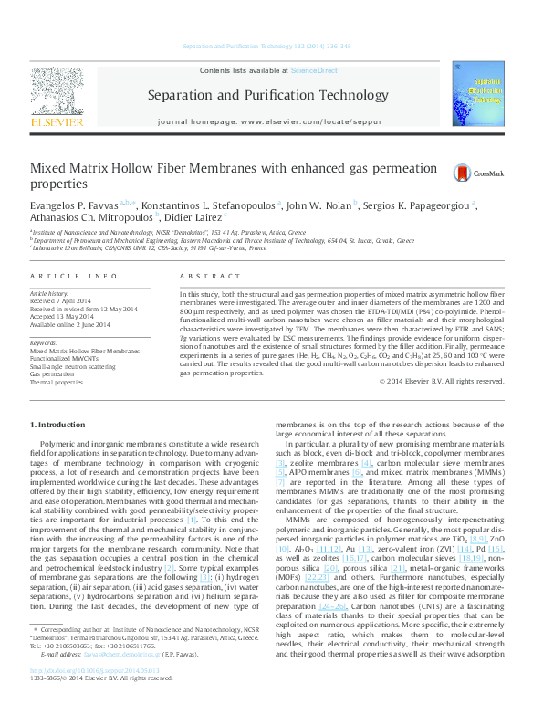 (PDF) Mixed Matrix Hollow Fiber Membranes with enhanced gas permeation ...