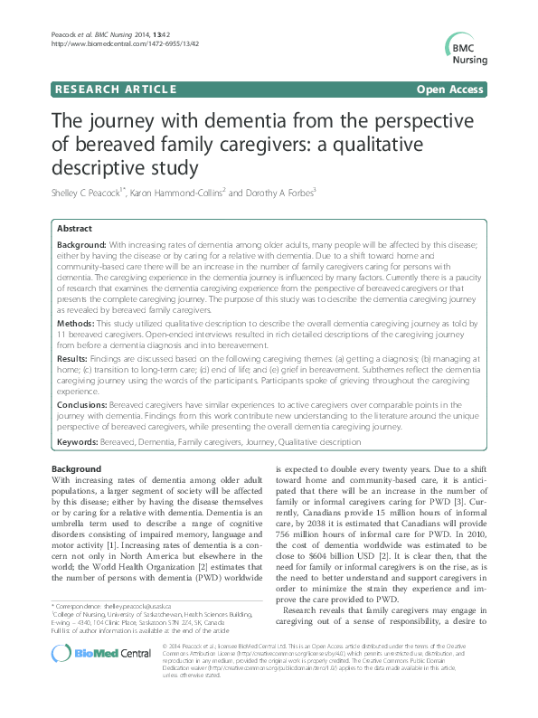 (PDF) The journey with dementia from the perspective of bereaved family ...