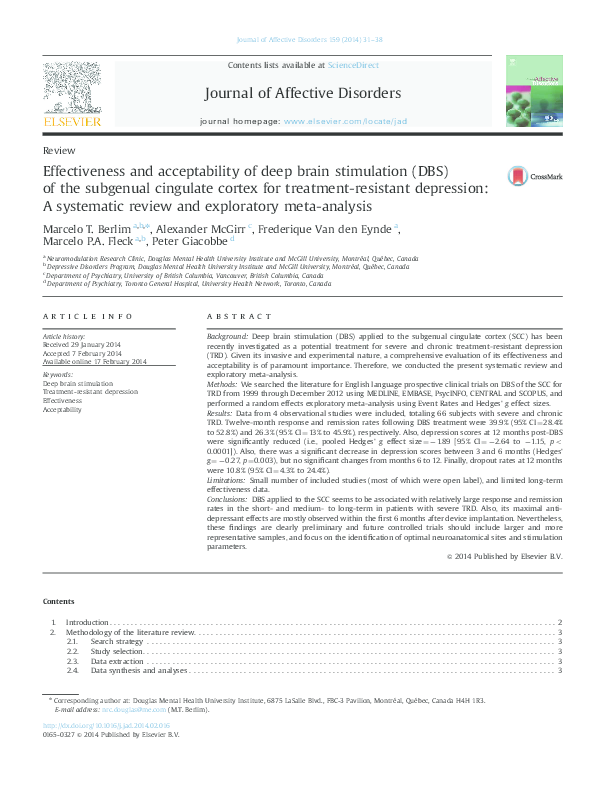 (PDF) Effectiveness and acceptability of deep brain stimulation (DBS ...