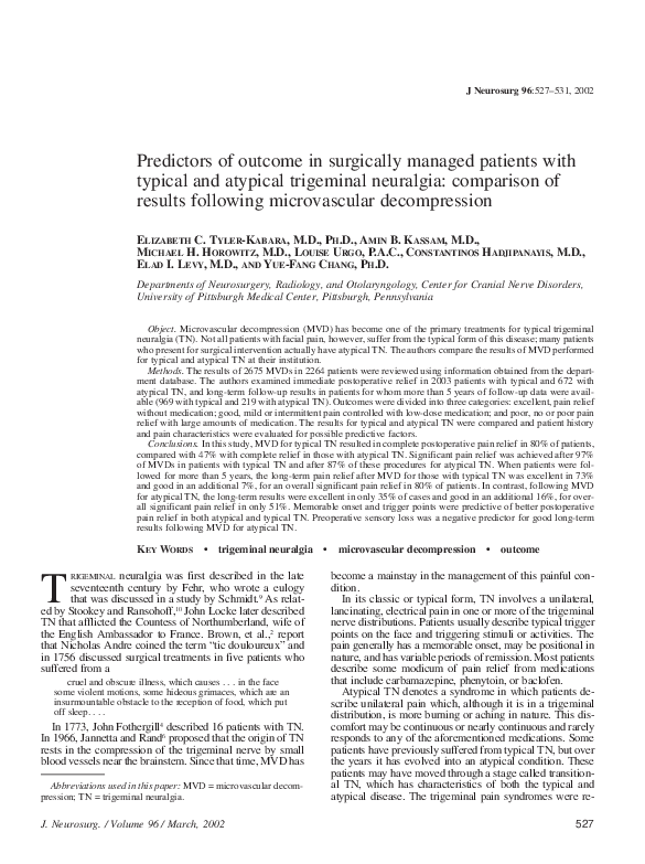 (PDF) Predictors of outcome in surgically managed patients with typical ...