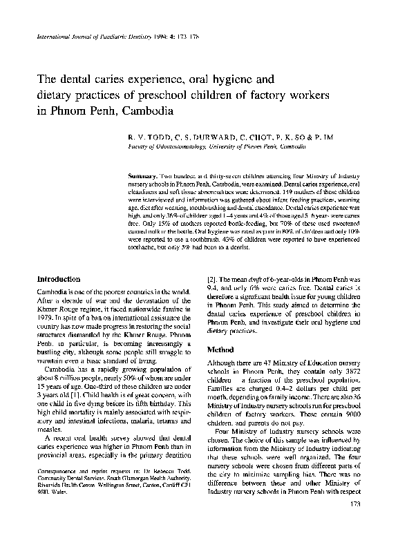 (PDF) The dental caries experience, oral hygiene and dietary practices ...