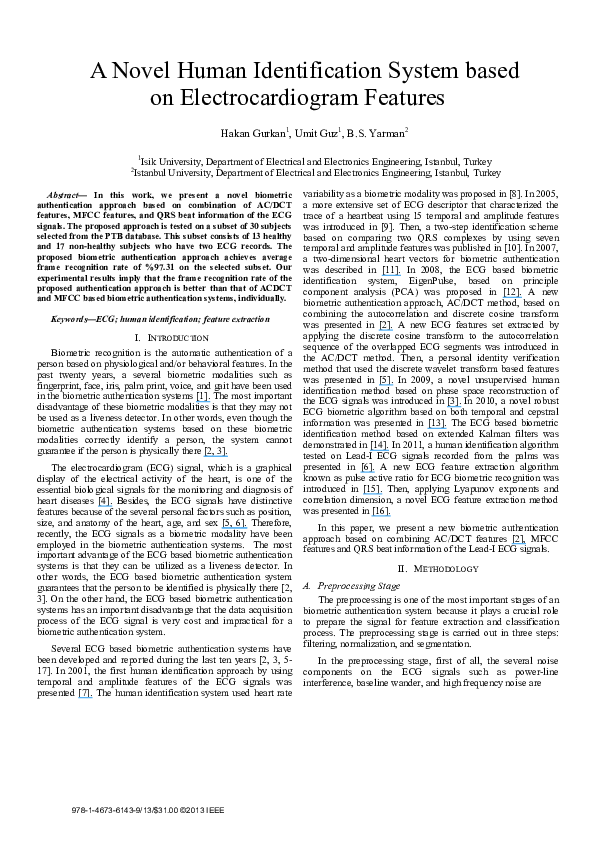 (PDF) A novel human identification system based on electrocardiogram ...