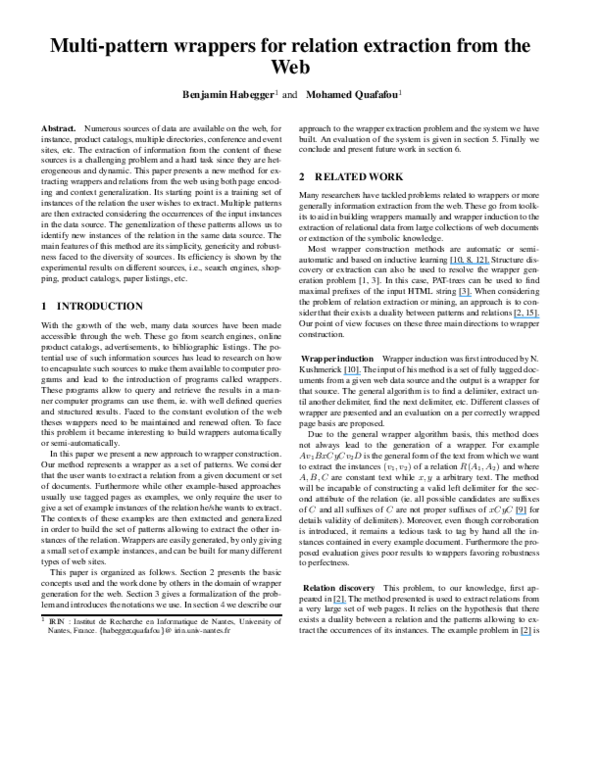 (PDF) Multi-Pattern Wrappers for Relation Extraction from the Web