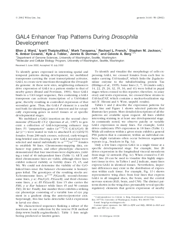 (PDF) GAL4 enhancer trap patterns duringDrosophila development