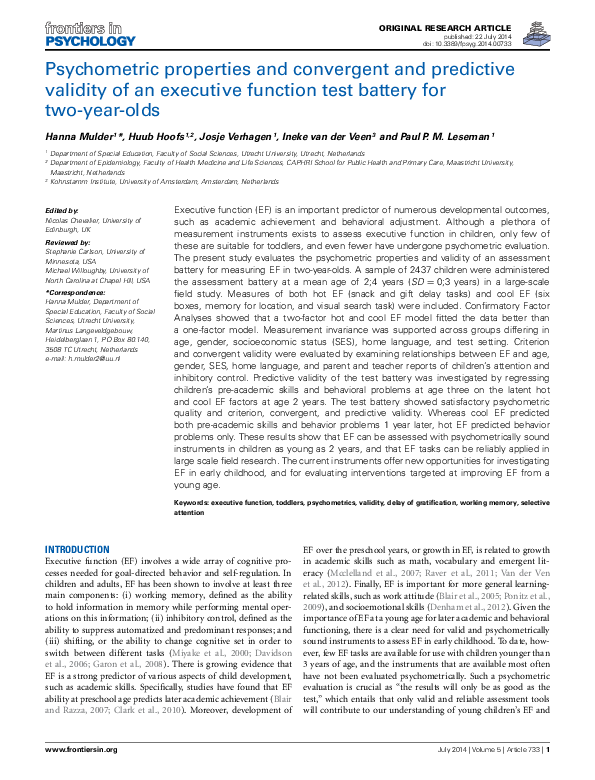 (PDF) Psychometric properties and convergent and predictive validity of ...