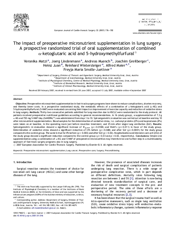 (PDF) The impact of preoperative micronutrient supplementation in lung
