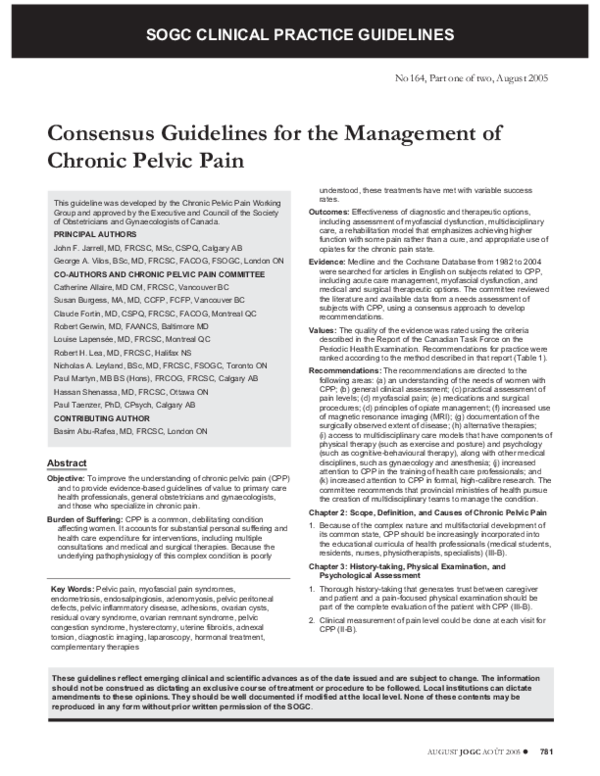 (PDF) Consensus guidelines for the management of chronic pelvic pain