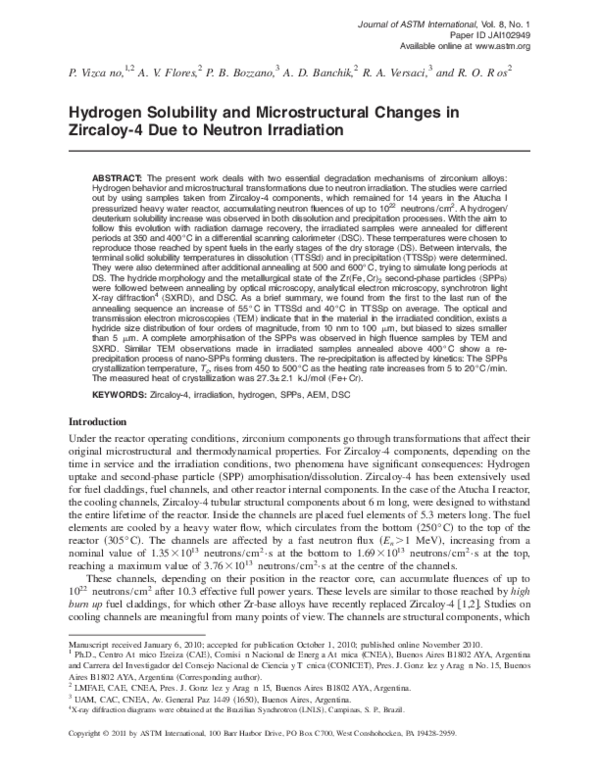 (PDF) Hydrogen Solubility and Microstructural Changes in Zircaloy-4 Due ...
