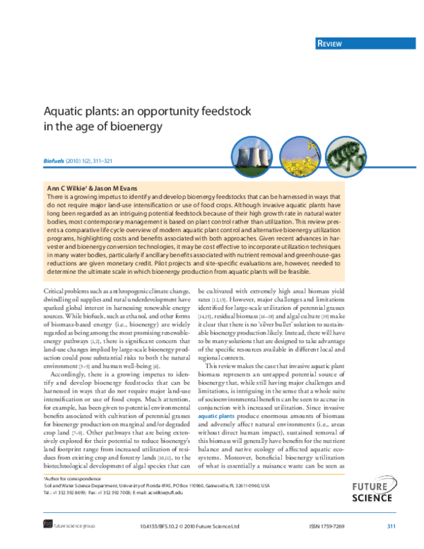 (PDF) Aquatic plants: an opportunity feedstock in the age of bioenergy