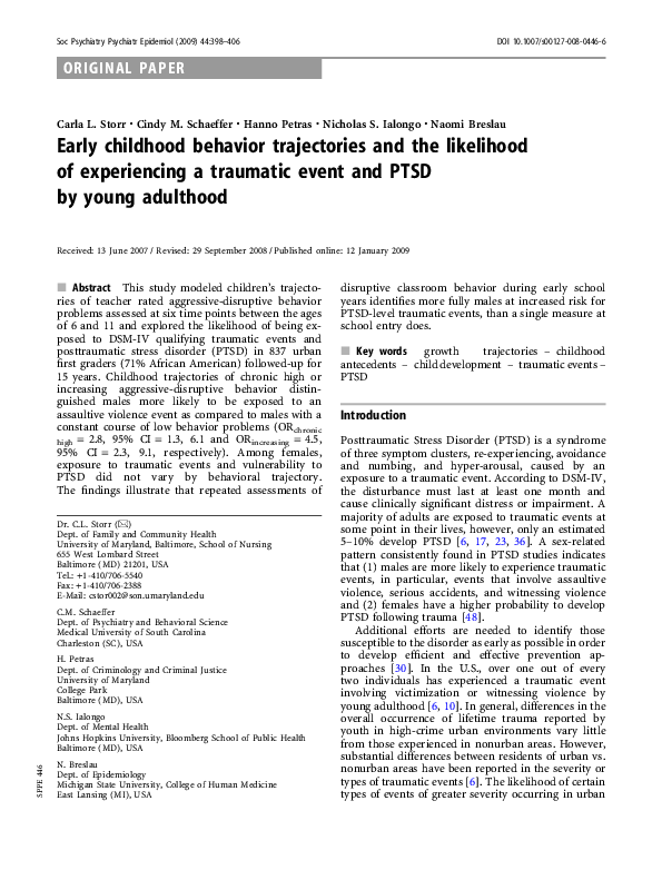(PDF) Early childhood behavior trajectories and the likelihood of ...