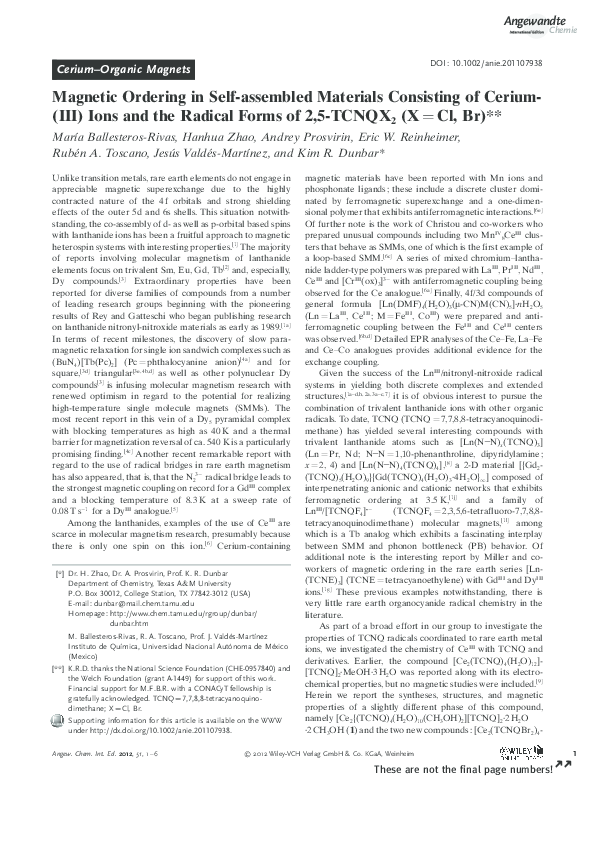 (PDF) Magnetic Ordering in Self-assembled Materials Consisting of ...