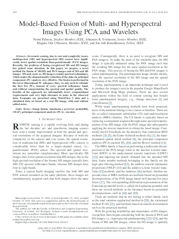 (PDF) Model-Based Fusion of Multi- and Hyperspectral Images Using PCA ...