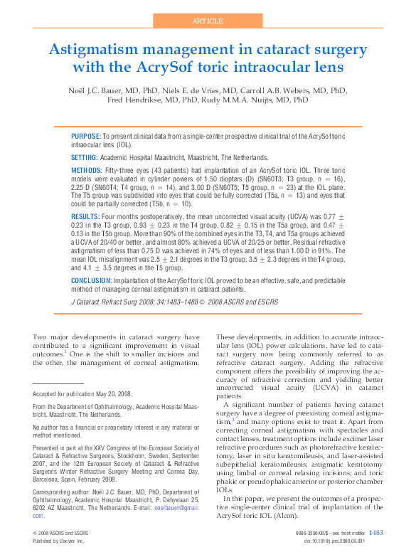 (PDF) Astigmatism management in cataract surgery with the AcrySof toric ...