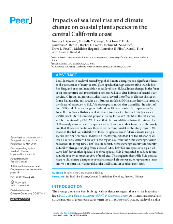 (PDF) Impacts of sea level rise and climate change on coastal plant ...